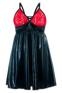 Plus Size Chemise schwarz mit roter Spitze