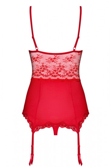 Corsage + String in Rot, Netz mit Spitze