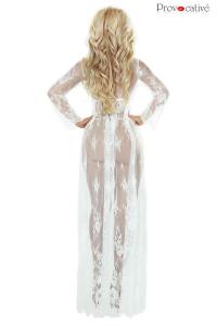 Langes Netz-Kleid mit Spitze weiß