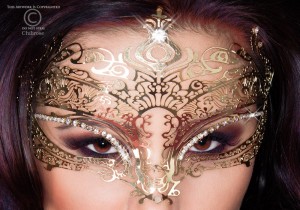 venezianischen Messing-Maske in Gold mit Strass