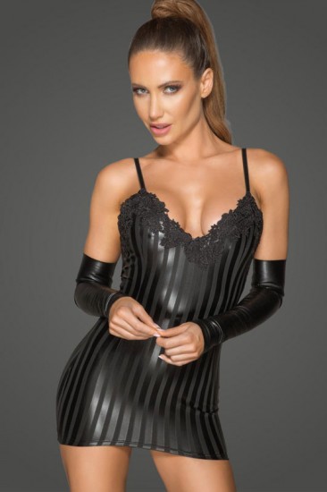 Powerwetlook Minikleid mit dekorativer Stickerei