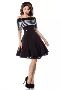 Schulterfreies Vintage-Kleid mit Streifen