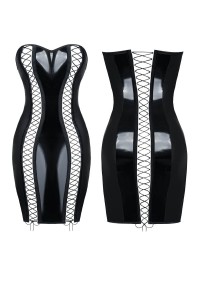 Schwarzes Minikleid aus PVC und Wetlook