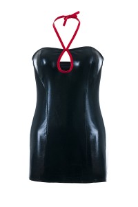 Schwarzes Wetlook Neckholder-Kleid