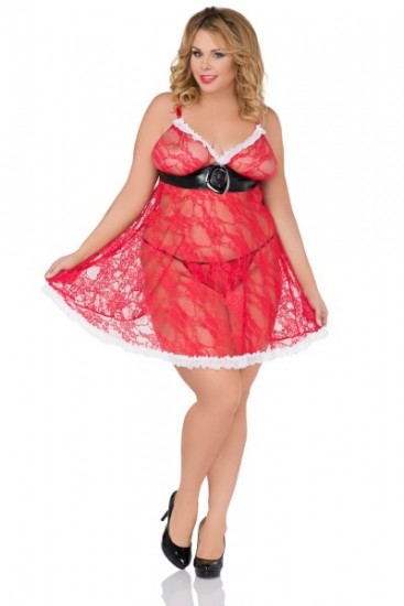 Weihnachtskleidung, Sexy Babydoll Rot aus Spitze