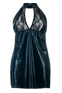 Plus-Size Wetlook-Minikleid mit Spitze